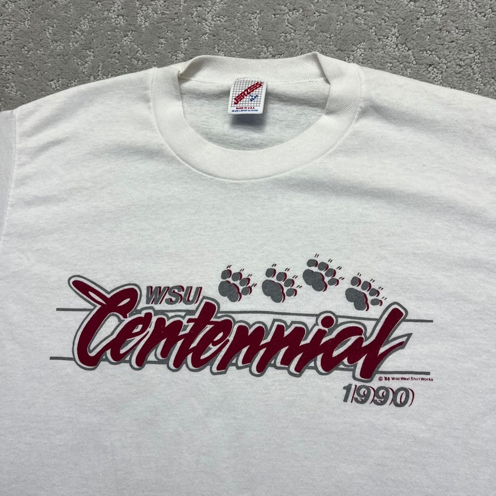 Vintage 90s WSU Centennial T Shirt Size L White 100 Years Wazzu Cougars NCAA USA
